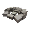 Fimous 3 Seater Sofa Reclining Chair Coffee Table Set Rattan Garden Outdoor Furniture Set with 2 Side Tables 4 Stools Dark Grey Mixed