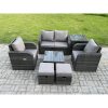 Fimous Wicker PE Rattan Garden Furniture Set Outdoor Lounge Sofa Set with Love Sofa Square Coffee Table Side Table 2 Small Footstool Dark Grey Mixed