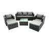 Fimous Outdoor Rattan Garden Furniture Set 7 Seater Patio Lounge Sofa Set with Armchair Square Coffee Table 2 Big Footstool Dark Grey Mixed