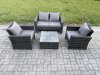 Fimous 4 PCS Outdoor Lounge Sofa Set Wicker PE Rattan Garden Furniture Set with Armchair Square Coffee Table Double Seat Sofa Dark Grey Mixed