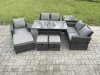 Fimous 8 Seater Outdoor Garden Dining Set Wicker PE Rattan Furniture Sofa with Rectangular Dining Table Double Seat Sofa Side Table 3 Footstools Dark Grey Mixed