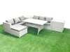 Fimous Rattan Garden Furniture Set 7 Seater Outdoor Sofa Set with Dining Table 2 Side Tables Big Footstool Light Grey Mixed