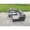 Fimous Outdoor Rattan Garden Furniture Set Patio Lounge Sofa Set with Rectangular Coffee Table Big Footstool Dark Grey Mixed