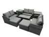 Fimous 3 Seater Sofa Reclining Chair Coffee Table Set Rattan Garden Outdoor Furniture Set with 2 Side Table 2 Big Footstools Dark Grey Mixed