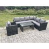 Fimous 7 Seater Rattan Corner Sofa Lounge Sofa Set With Rectangular Coffee Table With Arm Chair Dark Grey Mixed