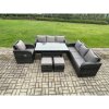 Fimous 9 Seater Lounge Rattan Sofa Set Outdoor Garden Furniture Oblong Rectangular Dining Table With Adjustable Chair 2 Small Footstools Dark Grey Mixed