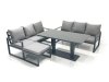 Fimous 7 Seater Aluminium Outdoor Garden Furniture Set with Adjustable Rising Lifting Dining Table 3 Seater Sofa Big Footstool Dark Grey