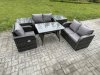 Fimous 6 Pieces Outdoor Garden Dining Sets Rattan Furniture With Dining Table Armchairs Love Sofa 2 Side Tables Dark Grey Mixed