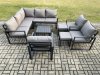 Fimous 10 Seater Outdoor Aluminium Garden Furniture Set Corner Lounge Sofa Set with Square Coffee Table Chair 2 Small Footstools Dark Grey