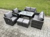 Fimous Wicker PE Rattan Garden Dining Set Outdoor Furniture Sofa with Rectangular Dining Table 2 Small Footstool Dark Grey Mixed
