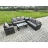 Fimous 7 Seater Wicker PE Rattan Sofa Set Outdoor Patio Garden Furniture Set with Side Table Reclining Chairs Coffee Table Dark Grey Mixed