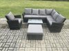 Fimous 8 Seater High Back Outdoor Garden Furniture Set Rattan Corner Sofa Set With Rectangular Coffee Table Big Footstool Armchair Dark Grey Mixed
