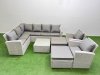 Fimous Outdoor Rattan Garden Furniture Set 10 Seater Corner Sofa Sets with Square Coffee Table Chair Big Footstools Light Grey Mixed