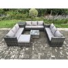 Fimous Outdoor Rattan Garden Furniture Set 10 Seater Patio Lounge Sofa Set with Side Table Square Coffee Table Big Footstool Dark Grey Mixed
