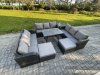 Fimous Rattan Garden Furniture Set 11 Seater Patio Outdoor Lounge Sofa Set with Side Table Rectangular Dining Table 2 Big Footstool Dark Grey Mixed