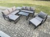 Fimous Aluminium 7 Pieces Garden Furniture Set with Cushions 9 Seater Outdoor Patio Lounge Sofa Set with Armchair 2 Big Footstools Side Table Dark Grey