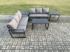 Fimous Aluminium 5 Pieces Outdoor Garden Furniture Lounge Sofa Set with Oblong Coffee Table 2 Side Tables Dark Grey