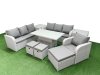Fimous 10 Seater Poly Rattan Outdoor Garden Furniture Adjustable Lifting Dining or Coffee Table Sofa Set Patio 3 Seater Sofa Reclining Chair 3 Seater Sofa 3 Stools 2 Side Table Light Grey
