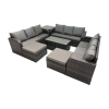 Fimous Rattan Garden Outdoor Furniture Set 3 Seater Sofa Coffee Table with Side Table 4 Footstools Dark Grey Mixed