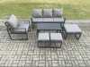 Fimous Aluminium Outdoor Garden Furniture Set Patio Lounge Sofa with Oblong Coffee Table 3 Footstools Armchair Dark Grey