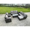 Fimous 11 Seater Wicker PE Rattan Sofa Set Outdoor Patio Garden Furniture with 2 Reclining Chairs Coffee Table 3 Footstools Dark Grey Mixed