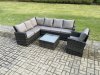 Fimous 7 Seater Outdoor Furniture Garden Dining Set Rattan Corner Sofa Set with Square Coffee Table Armchair Dark Grey Mixed