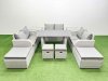 Fimous 10 Seater Patio Garden Furniture Sets with Black Glass Top Dining Table Love Sofa 4 Stools Light Grey