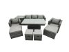 Fimous PE Rattan Garden Furniture Set Lounge Sofa Rising Dining Table Set with Side Table 4 Footstool Dark Grey Mixed