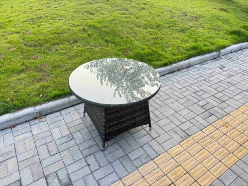 Fimous 5-Piece PE Rattan Garden Furniture 4 Seater Garden Medium Round Table and Chairs for Patio Dark Grey Mixed