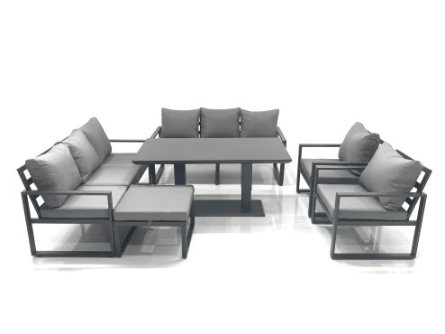 Fimous Garden Sofa Set Aluminium Furniture Rising Dining Tabe Set with 2 Chair Big Footstool Dark Grey