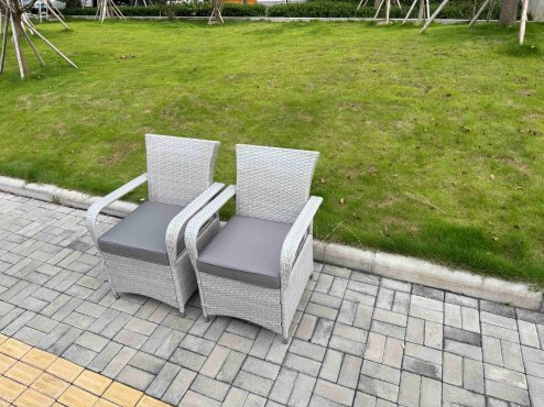 Fimous Rattan Garden Furniture Set Outdoor Bistro Set with 1 Coffee Table & 2 Seater Chairs Light Grey Mixed