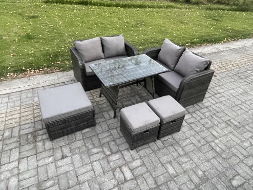 Fimous Outdoor Garden Furniture Sets 6 Pieces Rattan Furniture Manual Wicker Patio Sofa Patio Conversation Set with 3 Footstools Dark Grey Mixed