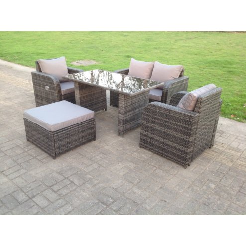 Fimous Rattan Garden Furniture Set Adjustable Chair Sofa Double Love Seat 2 Seater Sofa Oblong Black Glass Dining Table