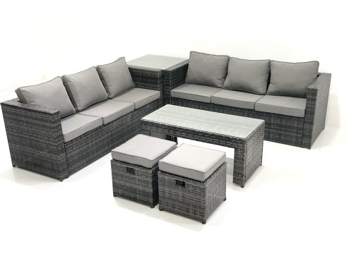 Fimous Garden Outdoor Rattan Furniture Set with Sofa Coffee table 2 Small Footstools Side Table Dark Grey Mixed