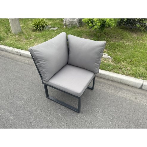Fimous Aluminum Outdoor Garden Furniture Single Corner Sofa With Seat And Back Cushion Dark Grey