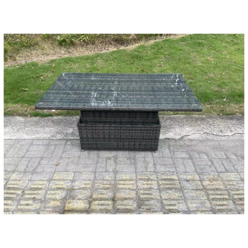 Fimous Rattan Garden Outdoor Furniture 3 PC Love Sofa Set Adjustable Rising lifting Dining Table With 2 Side Tables 3 Footstools