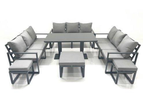 Fimous 12 Seater Garden Sofa Set Aluminium Furniture Rising Dining Tabe Set wth 3 Footstools Dark Grey
