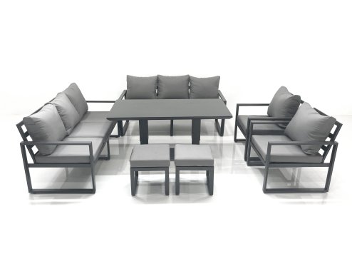 Fimous Garden Sofa Set Aluminium Furniture Rising Dining Tabe Set with 2 Chair 2 Small Footstools Dark Grey