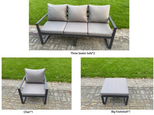 Fimous Aluminium Garden Furniture Sets,7 Seater Outdoor Sofa Dining Set with Adjustable Rising Lifting Dining Table 2 Side Tables Cushions for Yard,Poolside, Patio, Dark Grey