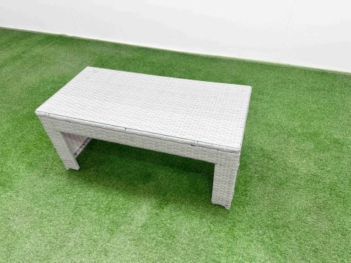 Fimous 7 Seater Outdoor Reclining Chair Love Sofa Set Rattan Garden Furniture Set with Oblong Coffee Table Footstool Side Table Light Grey