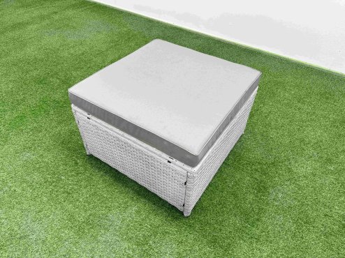 Fimous Light Grey PE Wicker Rattan Garden Furniture Set Sofa Set Reclining Adjustable Chair Rectangular Coffee Table 7 Seater 3 Stools Side Table