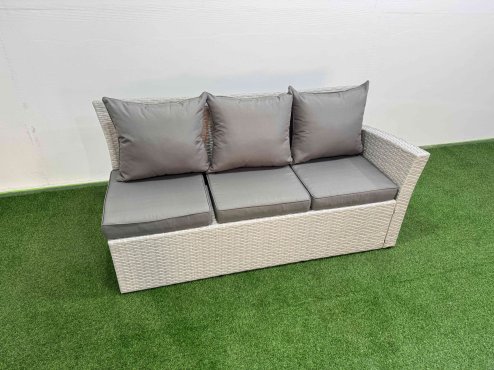 Fimous Outdoor Rattan Garden Furniture Set 7 Seater Corner Sofa Sets with Square Coffee Table Big Footstool Light Grey Mixed
