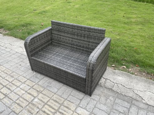 Fimous Outdoor Rattan Garden Furniture Set 9 Seater Patio Love Sofa Set with Rectangular Dining Table 3 Footstools Side Table Dark Grey Mixed