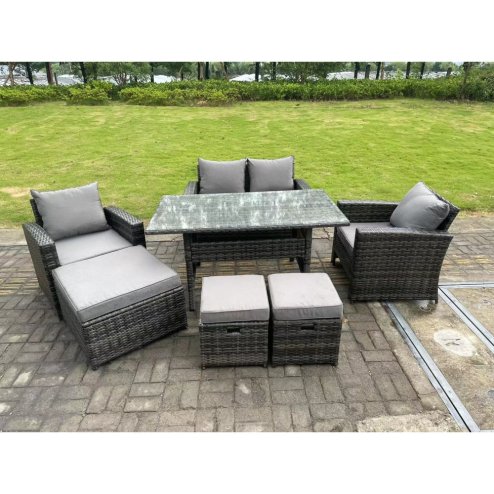 Fimous 7 Seater Grey Mixed High Back Rattan Sofa Set Dining Table Garden Furniture Outdoor