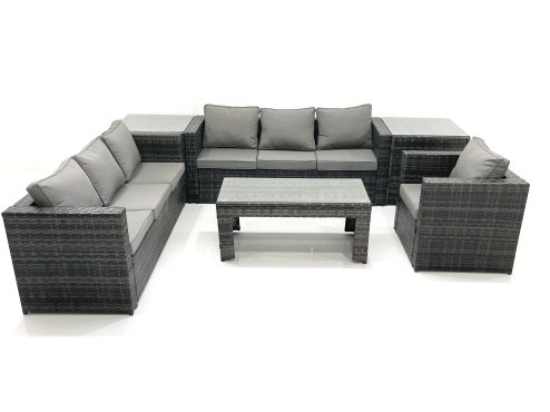 Fimous 7 Seater Rattan Garden Furniture Set Outdoor Lounger Sofa with Coffee Table Armchair 2 Side Tables Dark Grey Mixed
