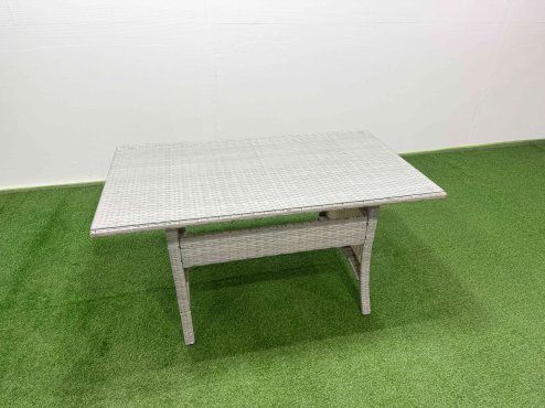 Fimous Rattan Garden Furniture Set Outdoor 8 Seater Patio Dining Corner Sofa Sets with Dining Table Chair Big Footstool Light Grey Mixed