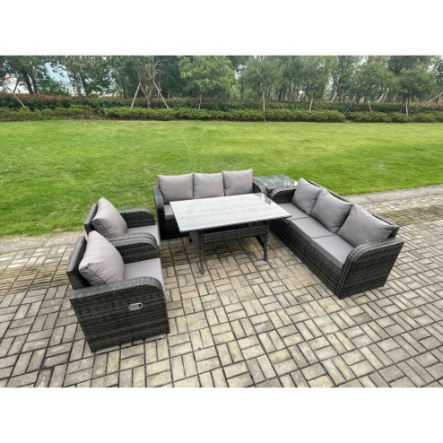 Fimous 6 Piece Rattan Garden Furniture Set with Patio Sofa Rectangular Dining Tablel Side Table Indoor Conservatory Patio Set