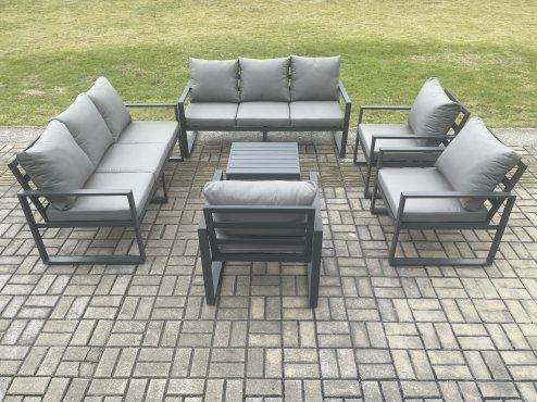 Fimous Aluminium Outdoor Garden Furniture Set Patio Lounge Sofa with Square Coffee Table 3 Armchairs Dark Grey