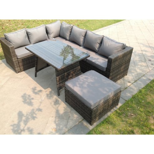 Fimous 7 Seater Grey Rattan Sofa Dining Set Table Garden Furniture Outdoor