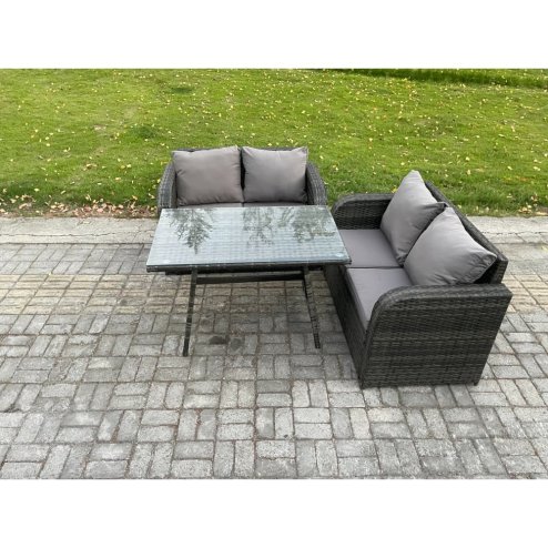 Fimous Outdoor Garden Furniture Sets 3 Pieces Wicker Rattan Furniture Sofa Sets with Rectangular Dining Table Love Sofa